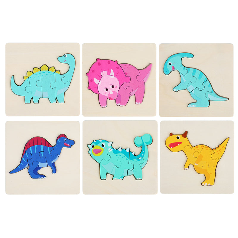Dino Montessori Puzzles 6 Pack - Eco-Friendly Wooden Puzzles