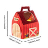 Red barn-shaped product with measurements on a white background