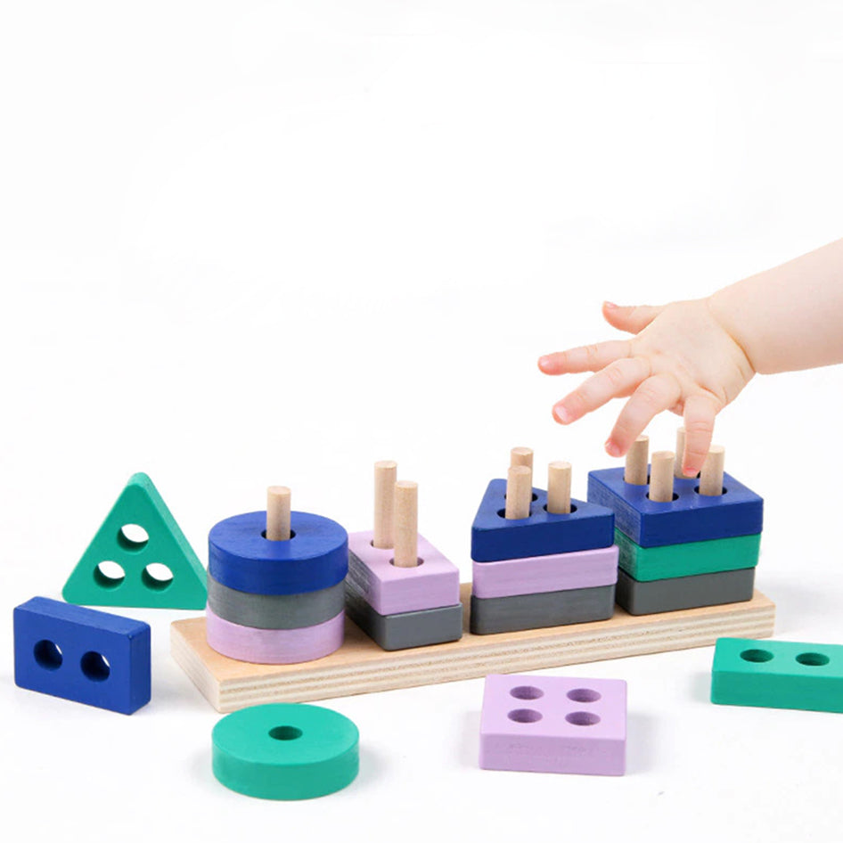 Montessori Stack and Sort Board - Eco-Friendly Wooden Toy