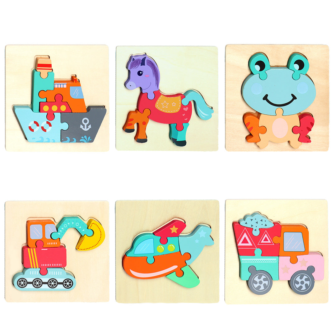 Wooden Jigsaw Toddler Puzzles - 6 Pack