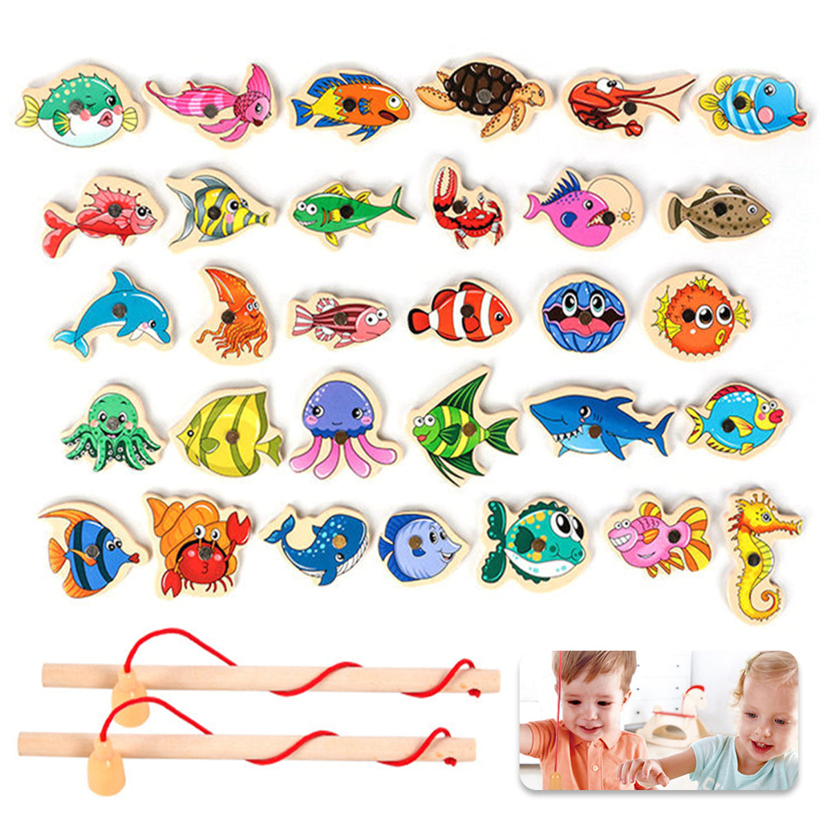 Montessori Fishing Magnetic Game Bundle- Eco-Friendly Wooden Toy